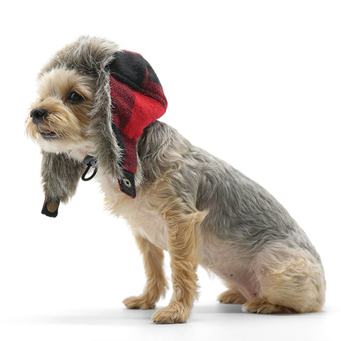 Red Plaid Trapper Hat for Dogs